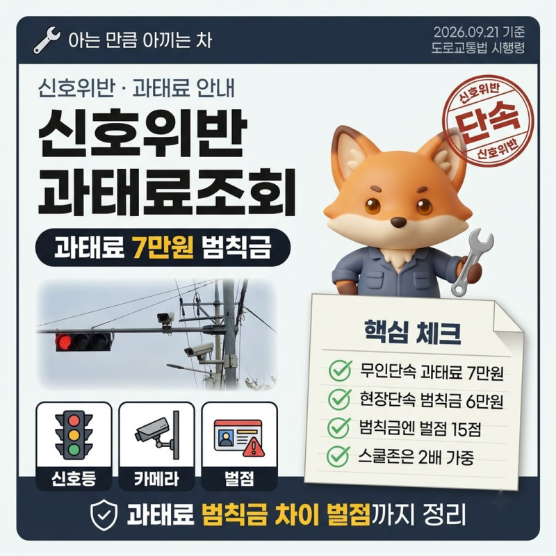 신호위반과태료조회 과태료 7만원, 범칙금은 6만원에 벌점 15점