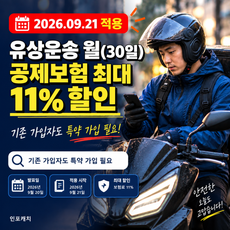 배달서비스공제조합 유상운송 월(30일) 공제보험 최대 11% 할인 조건｜9월 21일부터 신규·갱신....