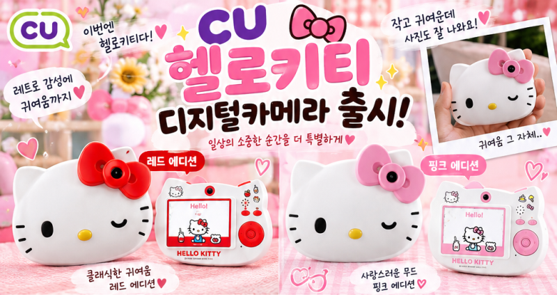CU 헬로키티 디지털카메라 출시｜레드·핑크 색상부터 전용 프레임 12종, 구성품·구매방법 총....
