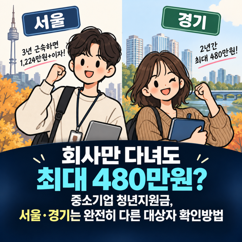 회사만 다녀도 최대 480만원? 중소기업 청년지원금, 서울·경기는 완전히 다른 대상자 확인방....