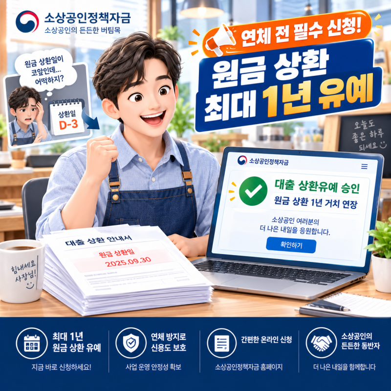 2026 소상공인 대출 유예 신청 절차 정책자금 원금 상환유예 및 만기연장 방법