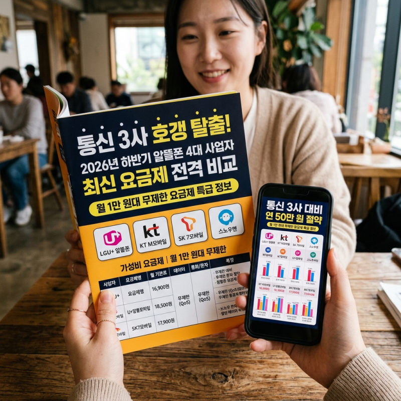 통신 3사 호갱 탈출! 2026년 하반기 알뜰폰 4대 사업자 최신 요금제 전격 비교 (월 1만 원대 무....