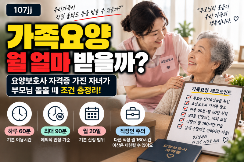가족요양 월 얼마 받을까?요양보호사 자격증 가진 자녀가 부모님 돌보면 돈 받을 수 있을까?