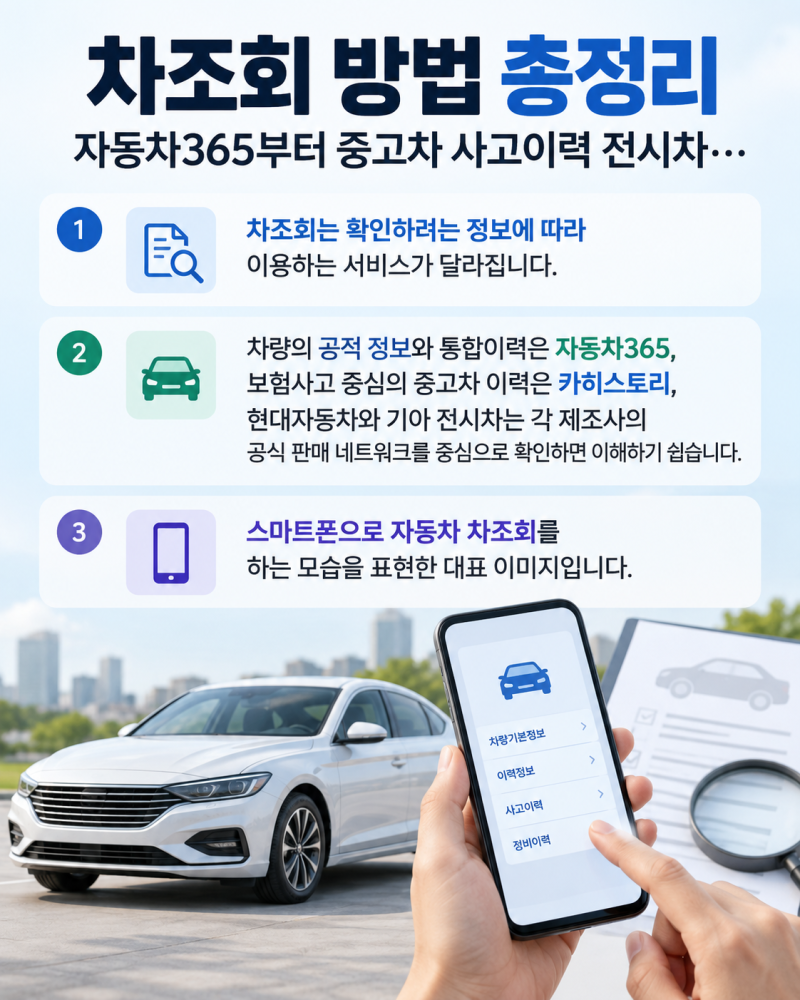 차조회 방법 총정리 자동차365부터 중고차 사고이력 전시차 조회까지