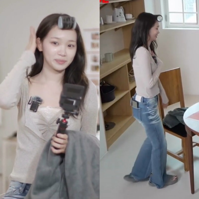 LE SSERAFIM Kim Chaewon's Transformation! Panchofe Lace Cardigan and Jeans
