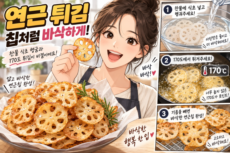 연근튀김 바삭하게 만들기 식초 헹굼 170도 튀김법 완벽 정리