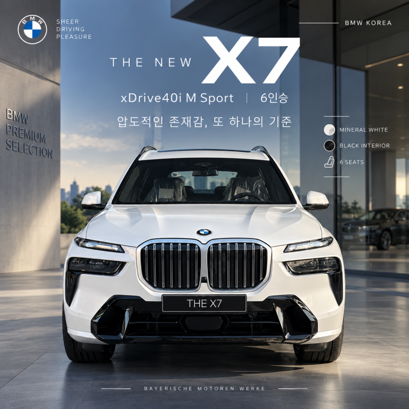 BMW X7 xDrive40i M Sport 6인승 전시차량 소개｜미네랄 화이트와 블랙 시트로 완성한 플래그십 SUV