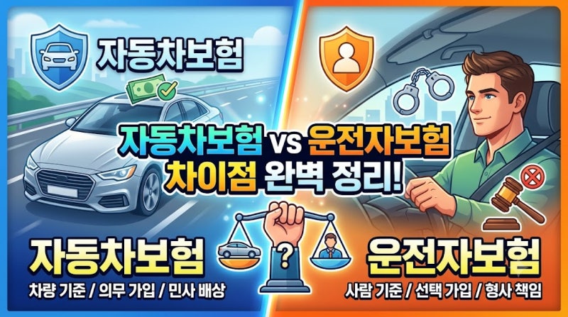 자동차보험 vs 운전자보험 차이점 완벽 정리: 나에게 필요한 보장은?