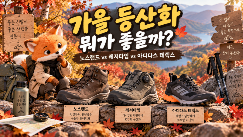트레킹화 비교｜노스랜드 vs 레저타임 vs 아디다스 테렉스, 가을 산행엔 뭐가 좋을까?