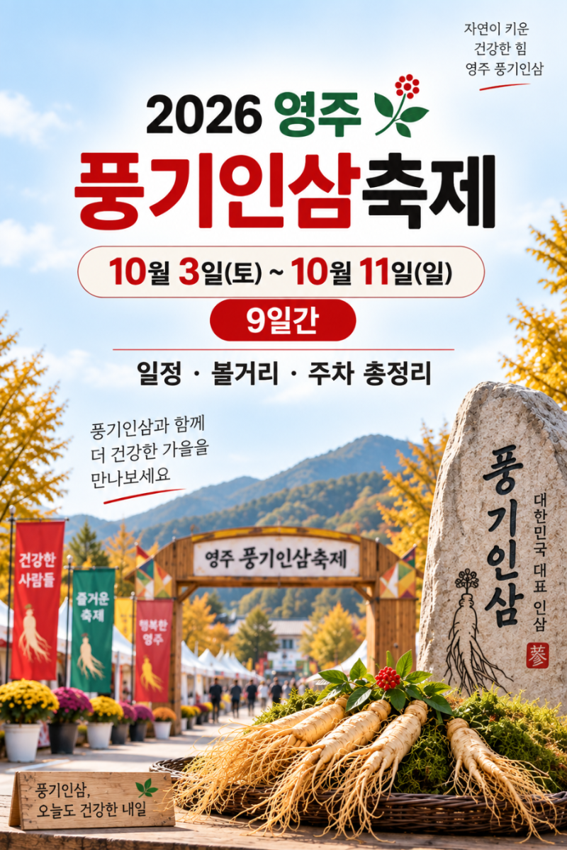 [경북 풍기·축제정보] 2026 영주 풍기인삼축제 10월 일정, 볼거리와 주차까지 미리 알아보기