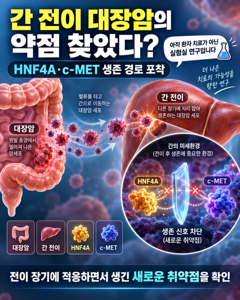 대장암 간 전이 약점 찾았다, HNF4A·c-MET 차단 연구가 주목받는 이유
