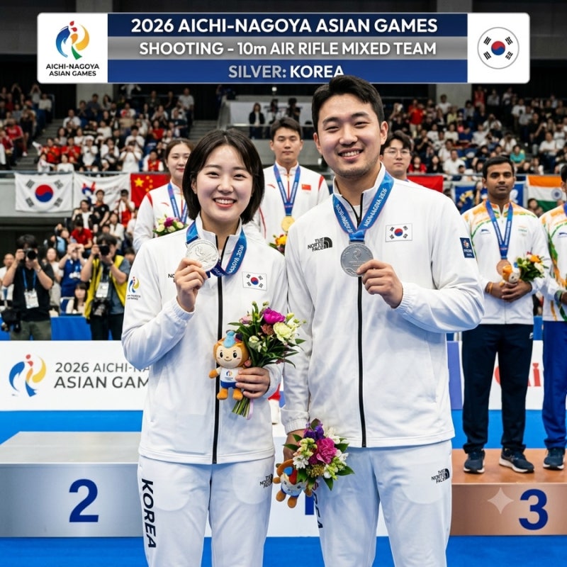 2026 나고야 아시안게임 : 반효진 박하준 사격 10m 공기소총 은메달 일본 제치고 역전승