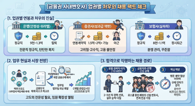 [금융권 사내변호사] 평균 연봉 1억 5천과 칼퇴의 진실? 은행·증권·보험사 법무팀 처우와 채....