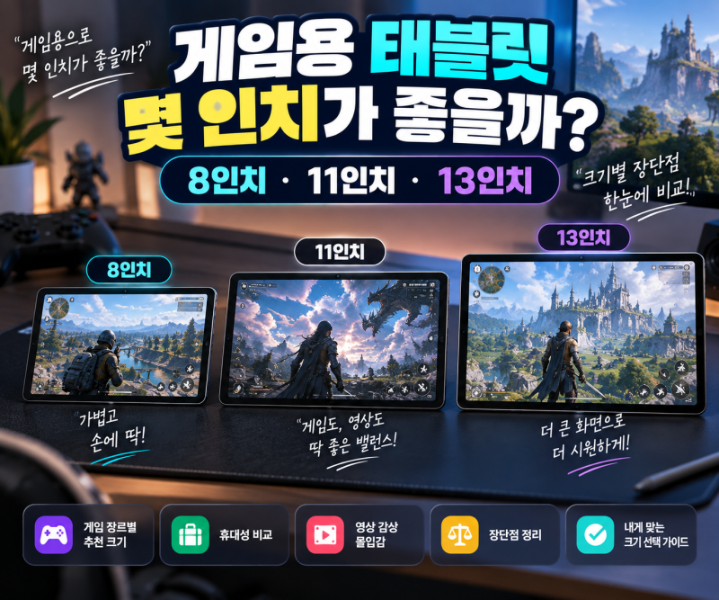 게임용 태블릿 몇 인치가 좋을까? 8인치·11인치·13인치 장단점 비교!