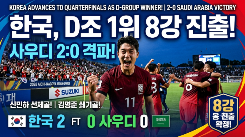 한국 축구, 사우디 2-0 완파!