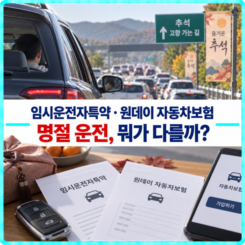 임시운전자특약과 원데이 자동차보험 차이, 부모님 차를 하루 운전할 때 무엇을 선택할까?