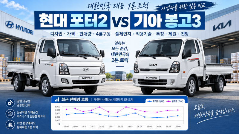 현대 포터2 vs 기아 봉고3 비교, 가격부터 판매량·4WD·풀체인지·PBV까지
