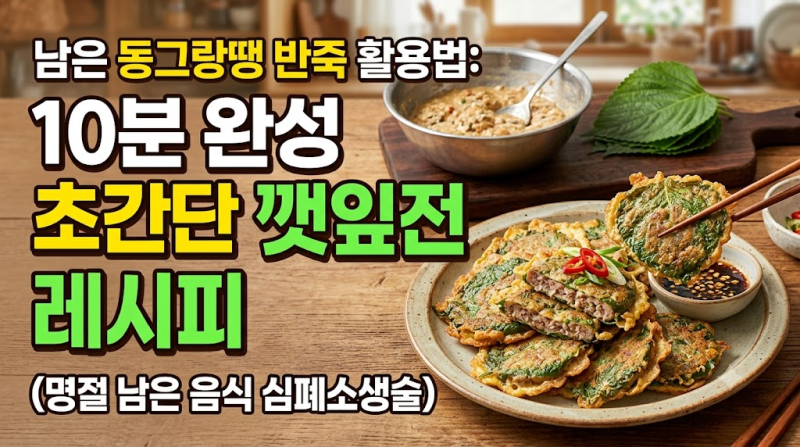 남은 동그랑땡 반죽 활용법: 10분 완성 초간단 깻잎전 레시피 (명절 남은 음식 심폐소생술)