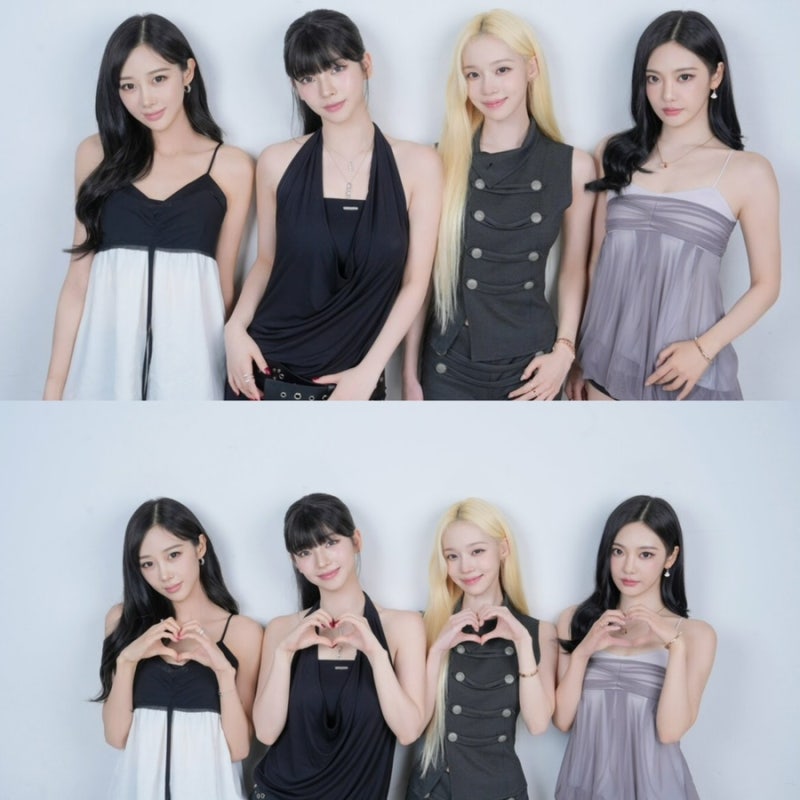 aespa在日本節目中的服裝（Giselle、寧寧的無袖上衣）