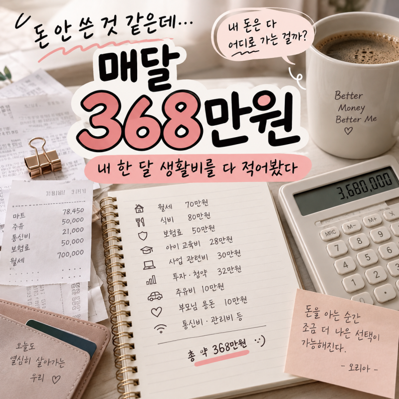 3인가족 생활비 돈 안 쓴 것 같은데 매달 368만원, 내 한 달 생활비를 다 적어봤다