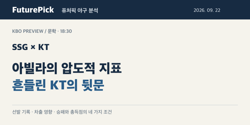 9월22일 SSG KT 분석 | 아빌라 vs 배제성, 양 팀 마무리 공백이 9.5점을 흔든다