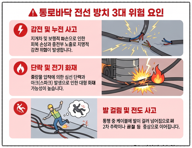[기준규칙 제315조] 통로바닥에서의 전선 등 사용 금지