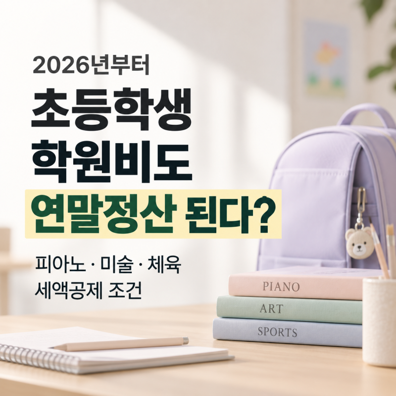 초등학생 학원비 연말정산 된다? 2026년부터 피아노·태권도·미술 15% 공제
