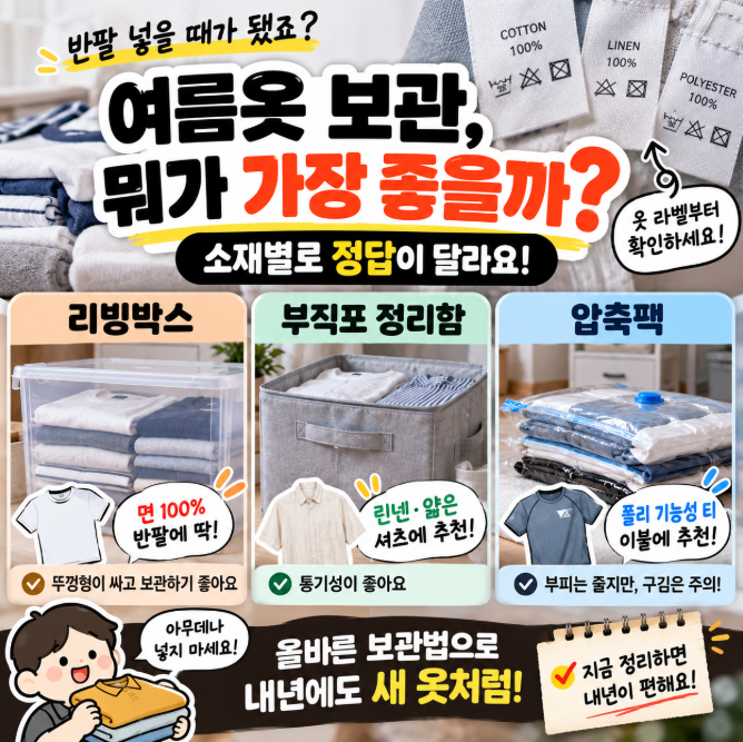 매년 리빙박스에 넣던 반팔, 라벨 확인해보니... 압축팩보다 나은 이유 있었어요