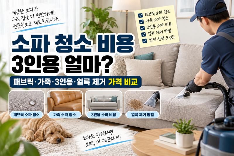 소파 청소 비용 얼마일까?｜패브릭·가죽·3인용·얼룩 제거 가격 비교