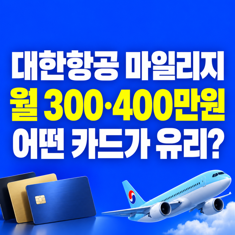 대한항공 마일리지 카드 추천, 월 300만·400만원 쓰면 어디가 유리할까?