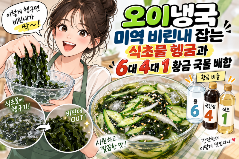 오이냉국 미역 비린내 완벽 제거! 6:4:1 황금 비율 레시피