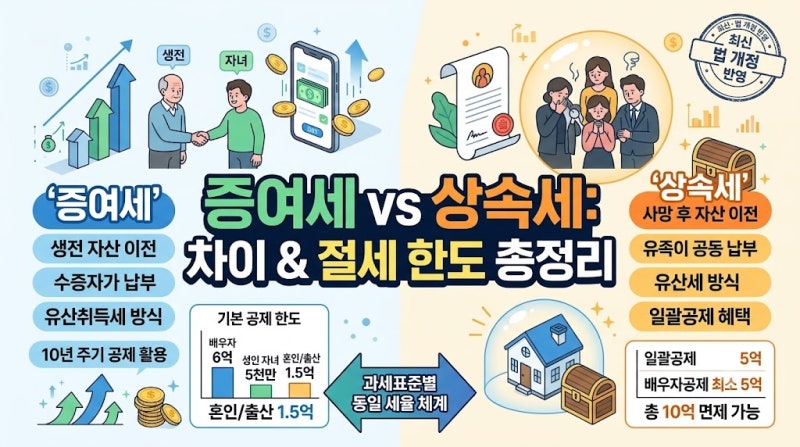 증여세와 상속세 차이 및 절세 공제 한도 총정리