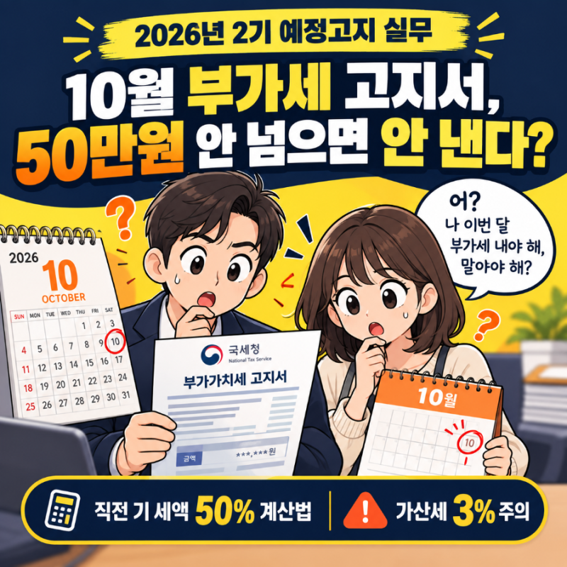 10월 부가가치세 예정고지 납부 가이드: 직전 기 세액 50% 계산과 가산세 주의사항
