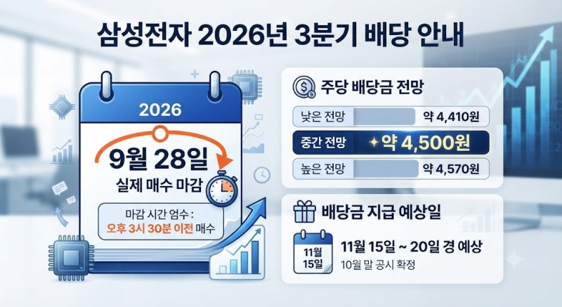 삼성전자 2026년 3분기 배당금 총정리! 예상 배당금 4,500원과 매수 마감일 (9월 28일)