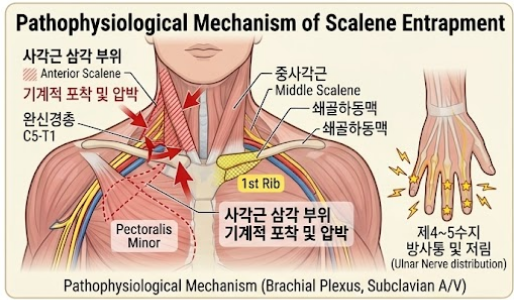 [의학 공부] 팔 저림과 어깨 통증의 숨은 원인: 흉곽출구증후군(TOS)의 사각근 간극 신경 포착 ....