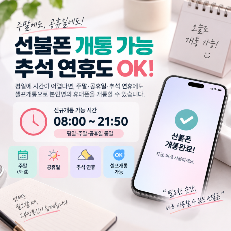 주말·공휴일에도 선불폰 개통 가능｜추석 연휴 포함 개통 시간과 방법