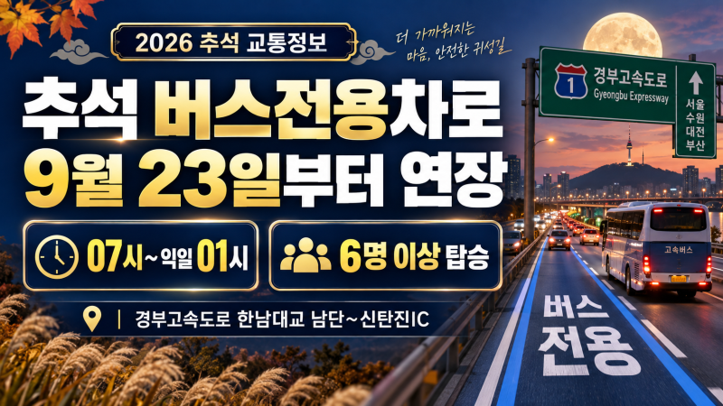 2026 추석 버스전용차로 9월 23일부터 연장, 경부고속도로 시간·구간·6인승 기준 총정리