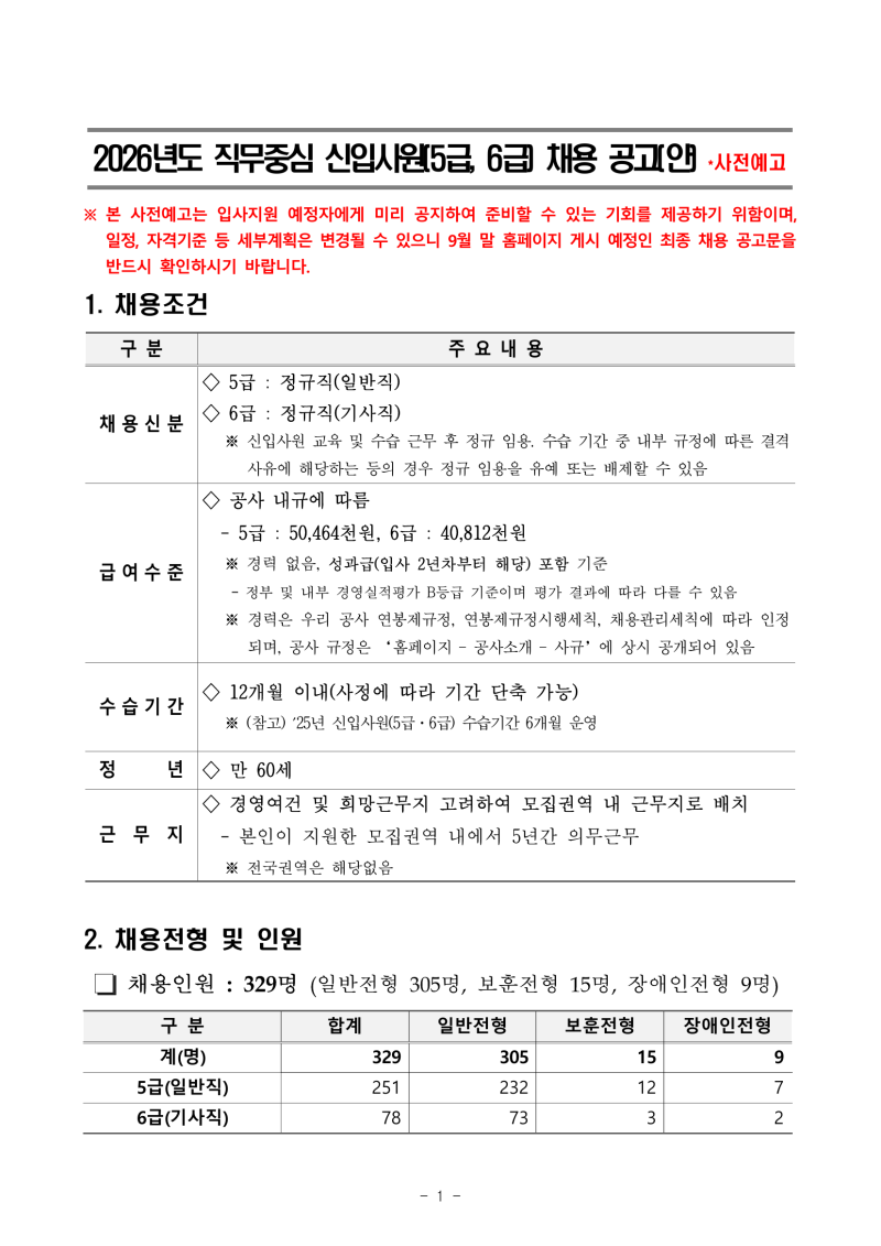 한국농어촌공사 2026년 329명 뽑는다는 사전예고 떴음