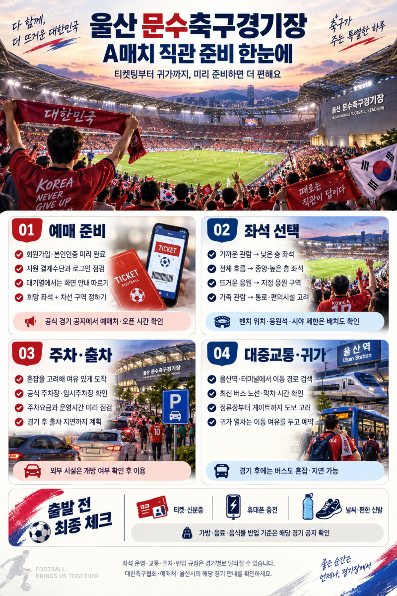 축구 국가대표 울산 A매치 직관 꿀팁: 예매처 공략부터 경기 당일 주차·출차 대책까지(대한....