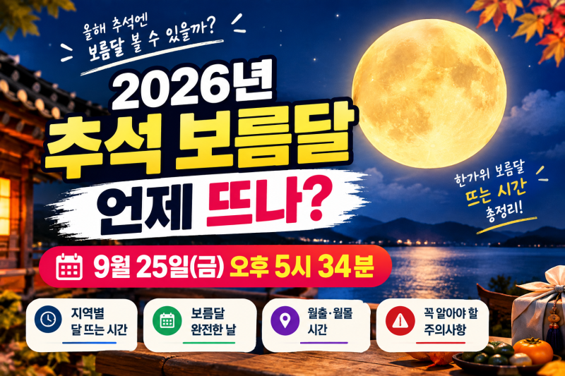 “추석 보름달 언제 뜨나?” 2026년 한가위 달 뜨는 시간 총정리