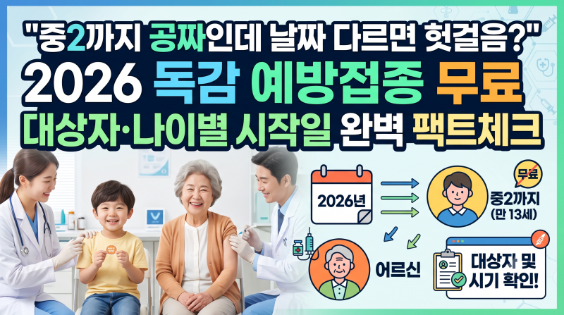 "중2까지 공짜인데 날짜 다르면 헛걸음?" 2026 독감 예방접종 무료 대상자·나이별 시작일 완벽....