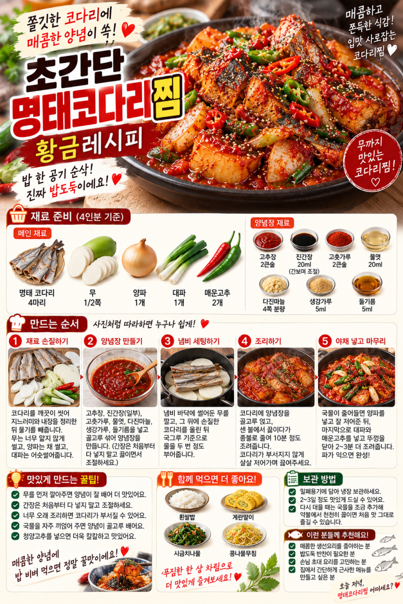초간단 명태 코다리찜 레시피 매콤하고 쫀득한 황금레시피
