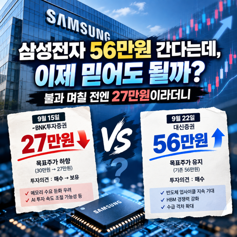 삼성전자 주가 56만원 간다는데, 이제 믿어도 될까? 불과 며칠 전엔 27만원이라더니