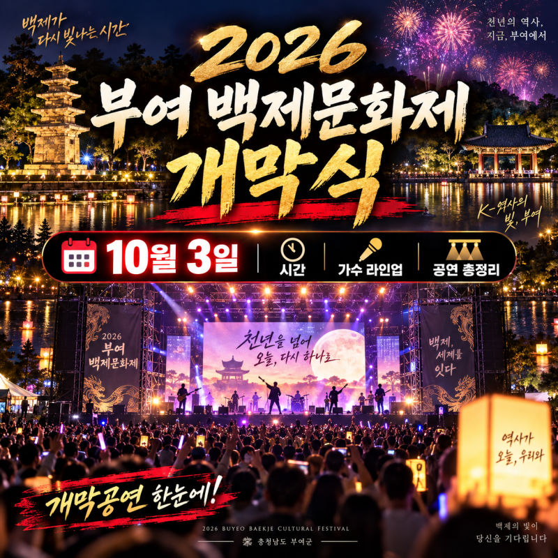 2026 부여 백제문화제 개막식, 10월3일 시간·가수 라인업·공연 총정리