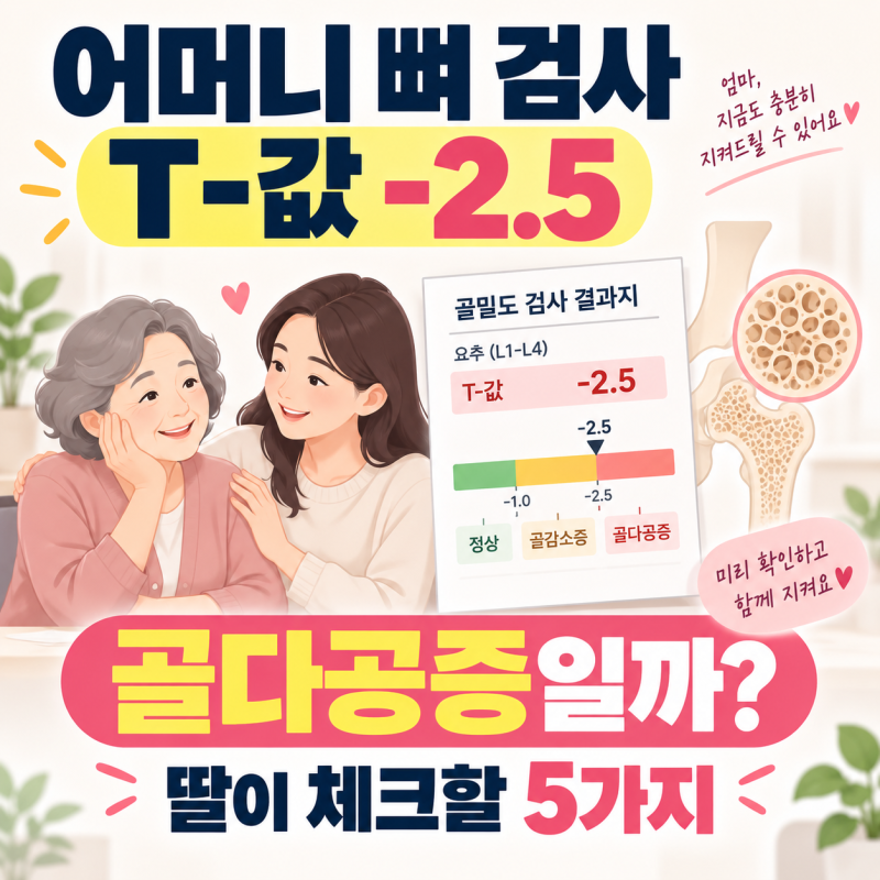 어머니 뼈 검사 T-값 -2.5 나왔는데 골다공증일까? 50·60대 딸이 봐야 할 5단계