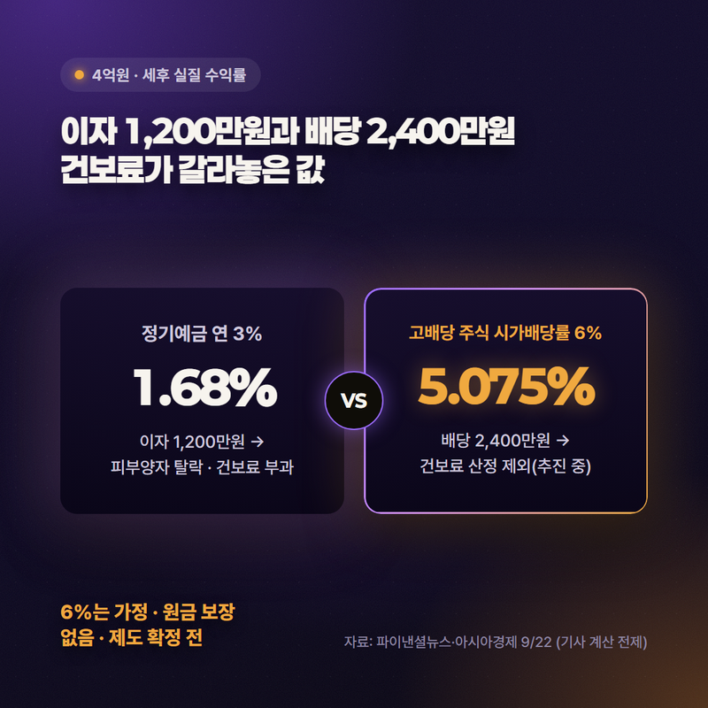 배당소득 분리과세면 건보료 0원? 배당 2,400만원 받는 은퇴자 계산해보니