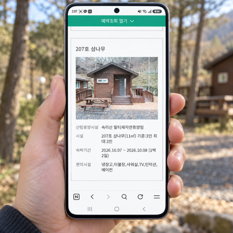보은 속리산 말티재 자연휴양림 숙소 숙박 예약 방법