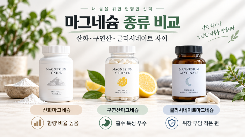 마그네슘 종류 비교｜산화·구연산·글리시네이트 차이