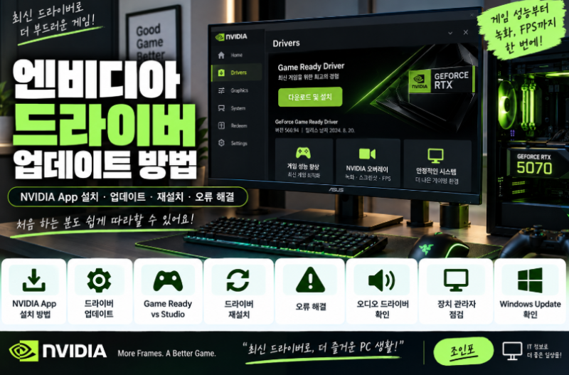 엔비디아 드라이버 업데이트 방법 | NVIDIA App 설치·재설치·오류 해결