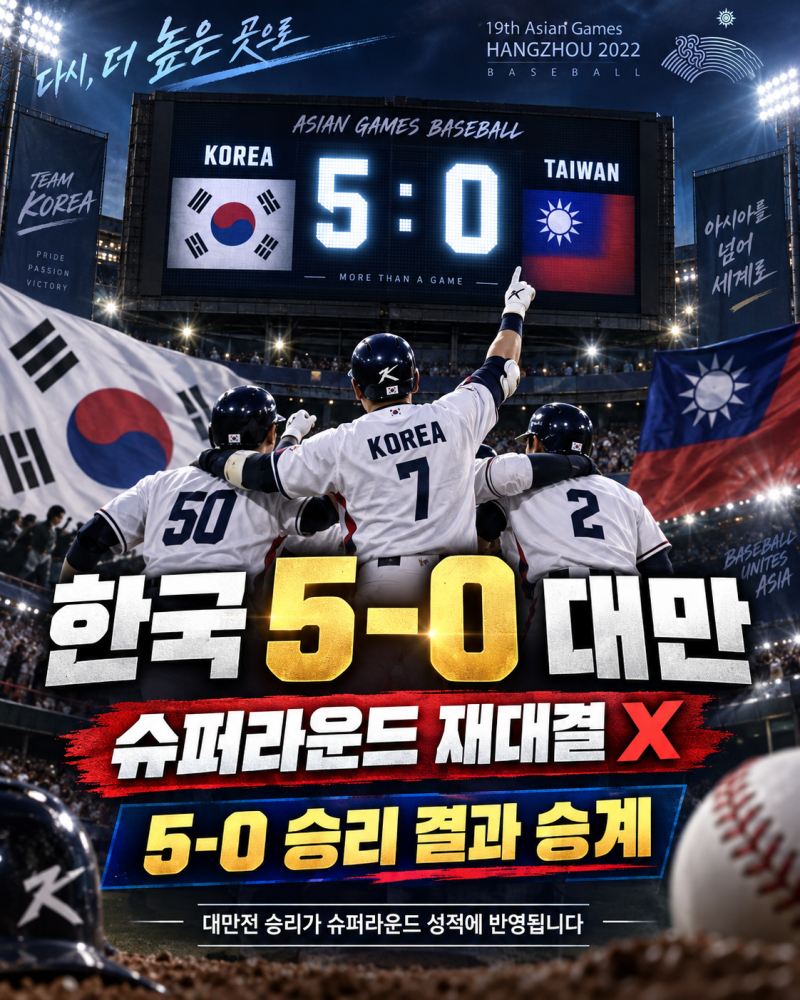 한국·대만 슈퍼라운드에서 또 붙나? 5-0 승리가 그대로 따라가는 이유